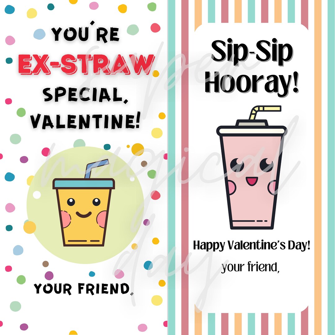 Printable Kid's Valentine Card Instant Download Straw Class Valentine ...
