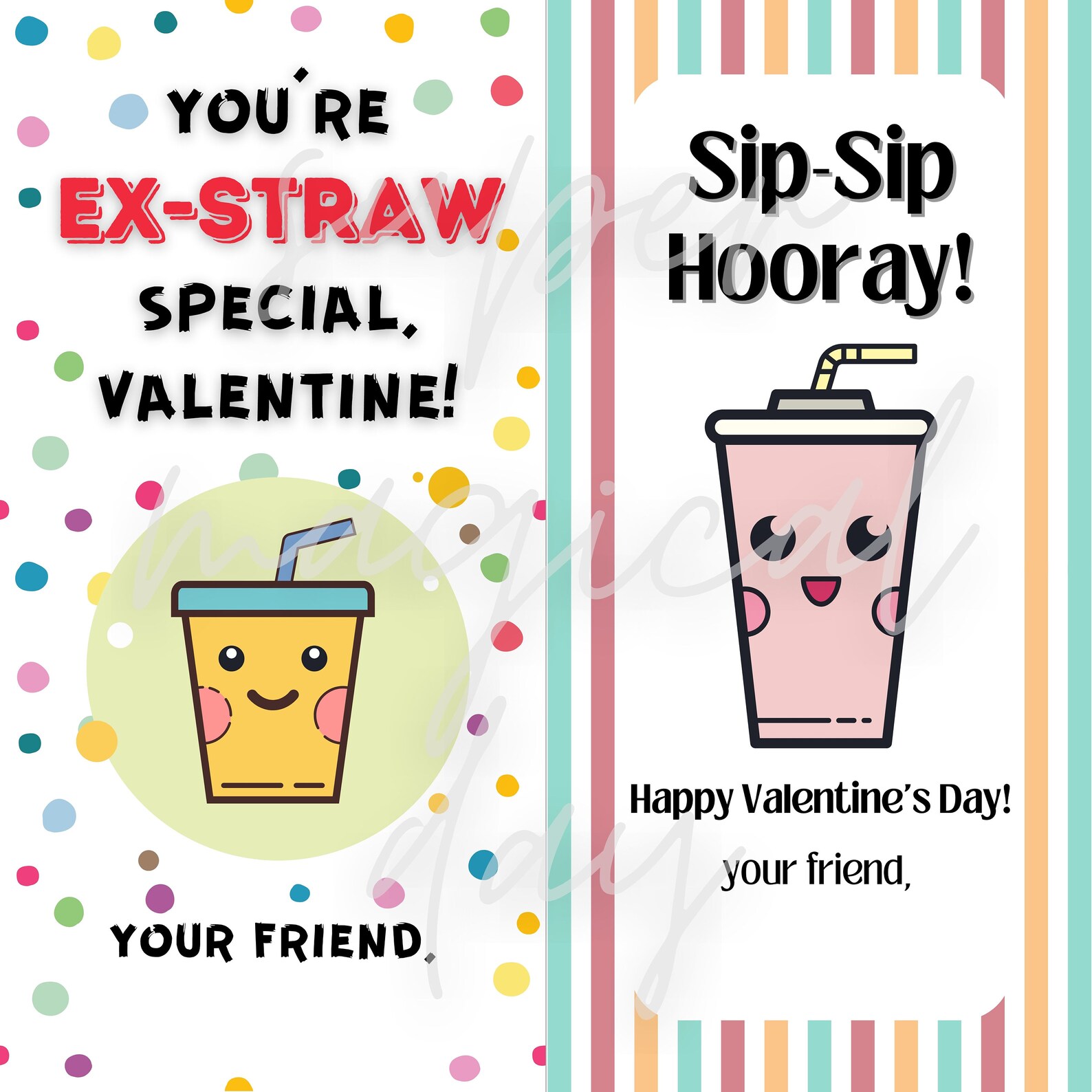 Printable Kid's Valentine Card Instant Download Straw Class Valentine ...