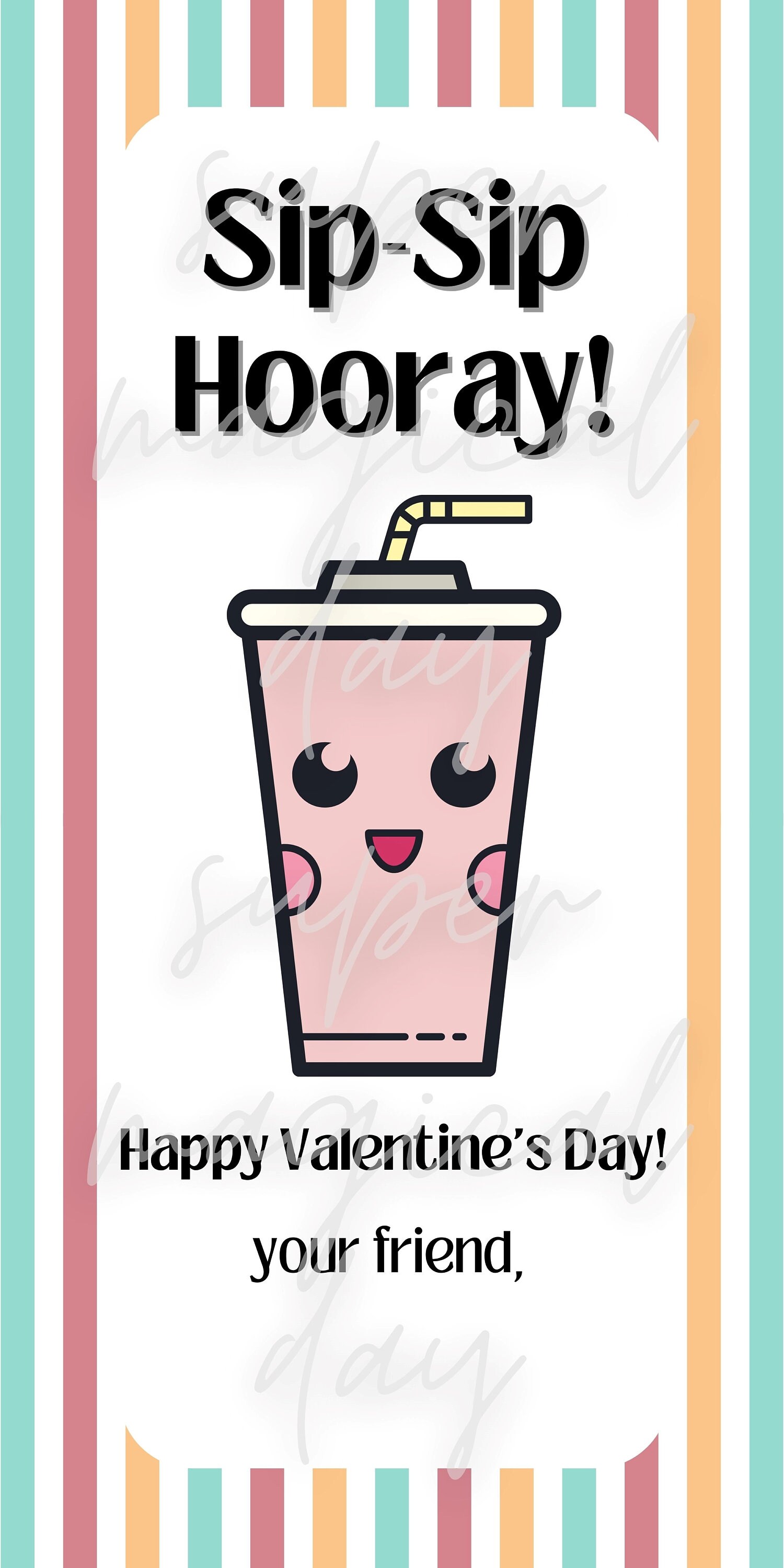 Printable Kid's Valentine Card Instant Download Straw Class Valentine ...