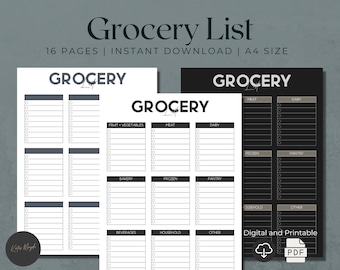 Digital Grocery List | Digital Shopping List | Grocery Note Pad | Printable Grocery Checklist | Grocery Planner | Grocery Template
