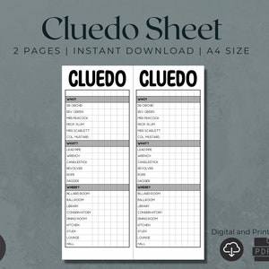 Tarjetas de puntuación Cluedo / Cluedo imprimible / Hoja de puntuación / Hoja de reemplazo / Tarjeta de reemplazo / Hojas de recarga de pistas / Hojas de recarga de Cluedo