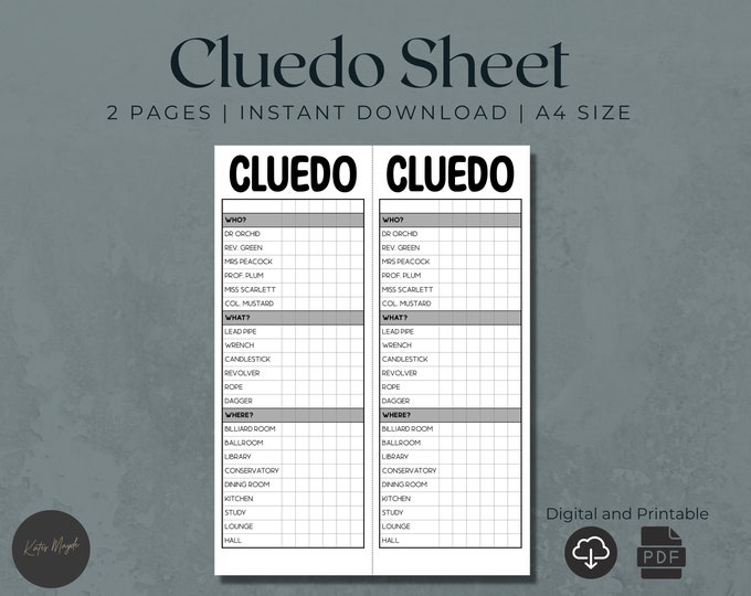 Cluedo Score Cards Cluedo Printable Score Sheet - Etsy Australia