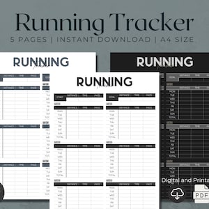 Digital Running Tracker | Running Log | Running Planner | Running Chart | Weekly Running Log | Track Running | Distance Tracker