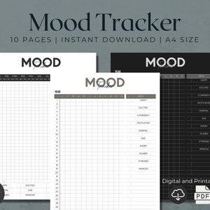 Digital Mood Tracker | Mood Chart | Monthly Mood | Daily Mood Tracker | Anxiety Tracker | Mood Journal | Mood Planner Mental Health Planner