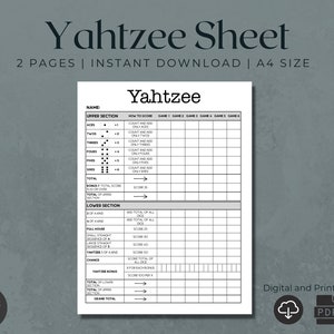 Yahtzee Score Card | Printable Yahtzee | Printable Score Card | Yahtzee Score Pads | Yahtzee Score Sheets | Yahtzee Download