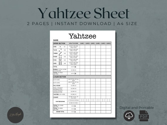 Yahtzee Score Card Printable Yahtzee Printable Score Card Yahtzee Score  Pads Yahtzee Score Sheets Yahtzee Download 