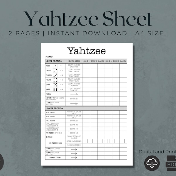 Yahtzee Score Card | Printable Yahtzee | Printable Score Card | Yahtzee Score Pads | Yahtzee Score Sheets | Yahtzee Download