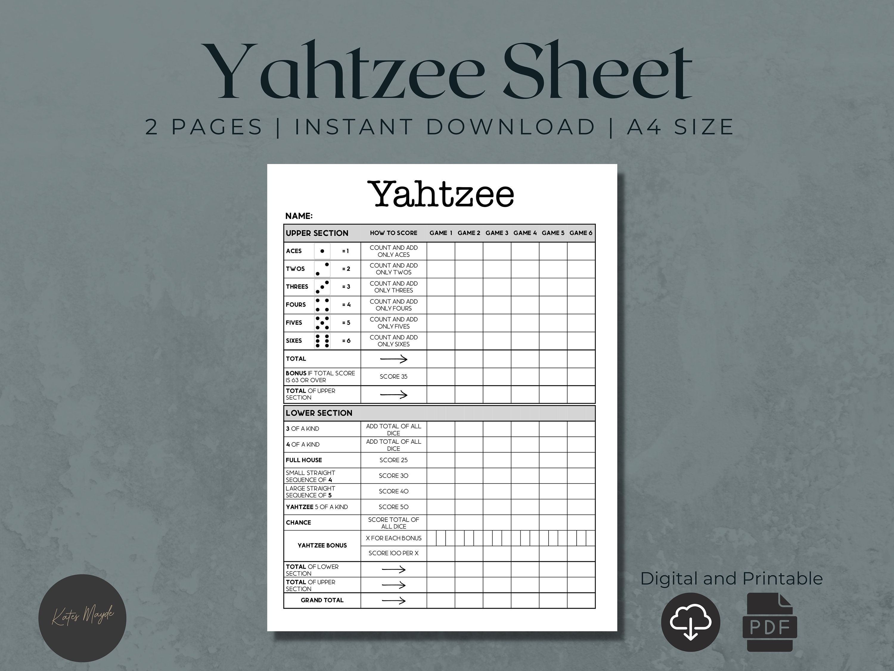 Triple Yahtzee Score Card Printable