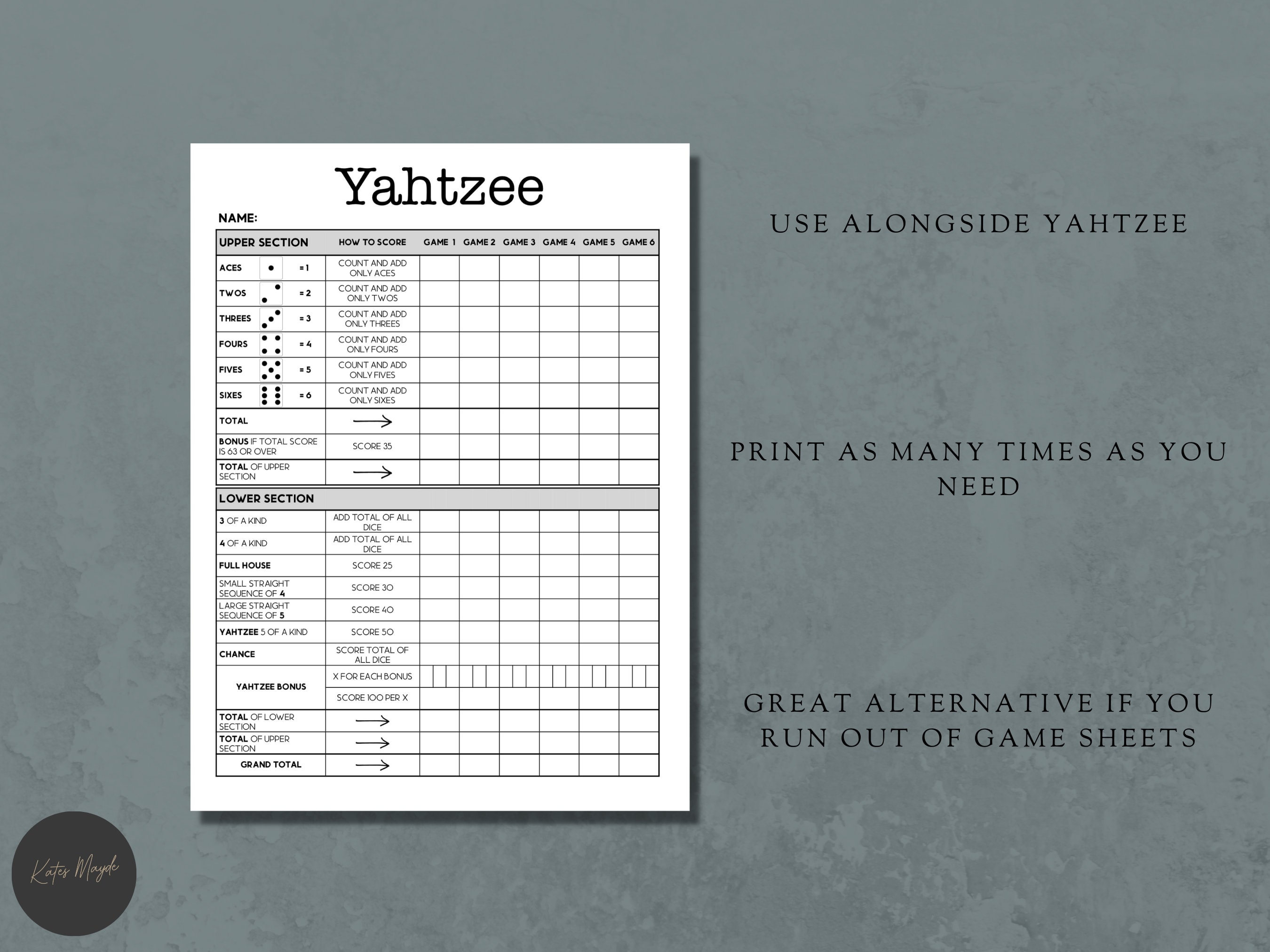 Yahtzee Score Card Printable Yahtzee Printable Score Card Yahtzee Score Pads Yahtzee Score