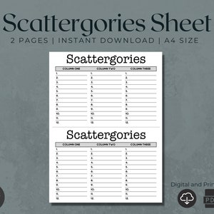Scattergories Sheet | Score Sheets | Refill Sheets | Scattergories Refill | Tally Sheet | Replacement Sheet | Game Sheets | Printable Sheets