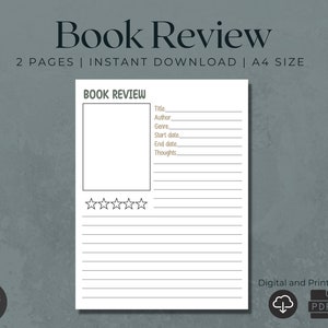 Digital Book Review Template | Goodnotes Book Review | Book Notes | Book Review Download | Review Sheets Simple | Book Review Printable