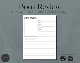 Digital Book Review Template | Goodnotes Book Review | Book Notes | Book Review Download | Review Sheets Simple | Book Review Printable