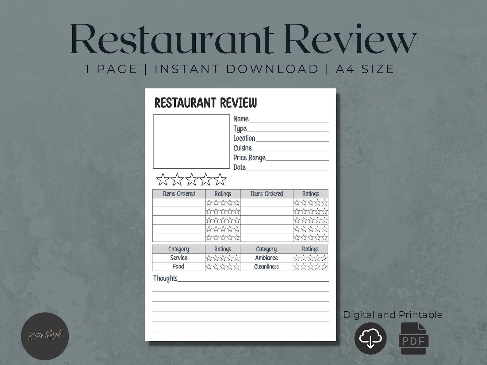 Digital Restaurant Review Template | Review Journal | Printable ...