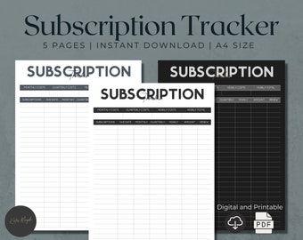 Digital Subscription Tracker | Expense Tracker | Bill Tracker | Monthly Subscription | Payment Tracker | Monthly Bills PDF  Bill Planner PDF