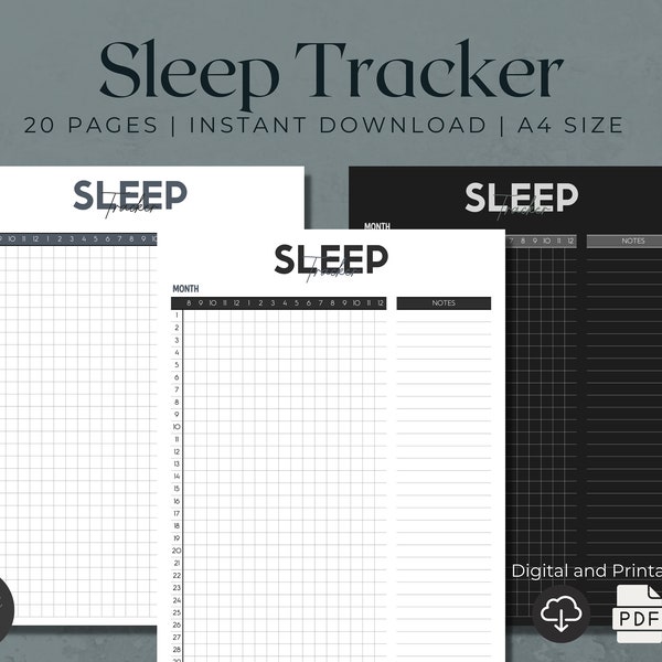 Sleep Tracker | Sleep Log | Monthly Sleep | Sleep Template | Digital Sleep | Printable Sleep | Dark Mode Digital | Yearly Sleep Log