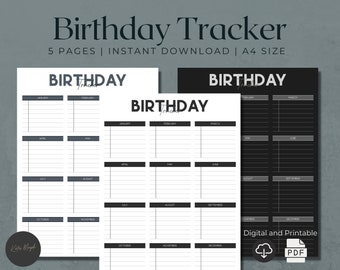 Digital Birthday Tracker | Birthday Calendar | Birthday Planner | Birthday List | Birthday Reminder | Birthday Log | Birthday Printable