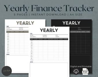 Digital Yearly Finance Tracker | Expense Tracker | Annual Budget | Budget Planner | Budget Template | Budget Tracker | Finance Planner