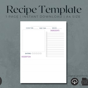 Digital Recipe Template | Goodnotes Recipe Book | Digital Recipe Book | Recipe Template Goodnotes | iPad Recipe Template | Baking Cookbook