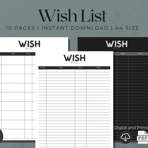 Digitale Wunschliste | Digitale Geschenkliste | Wunschliste Printable | Wünsche für die Braut | Hochzeitswunsch | Weihnachtsgeschenkliste | Weihnachtswunschliste