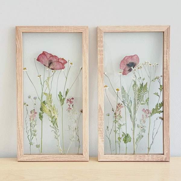 CUSTOM Pressed Flowers in Floating Glass Frame - Wood Frame (See Description)