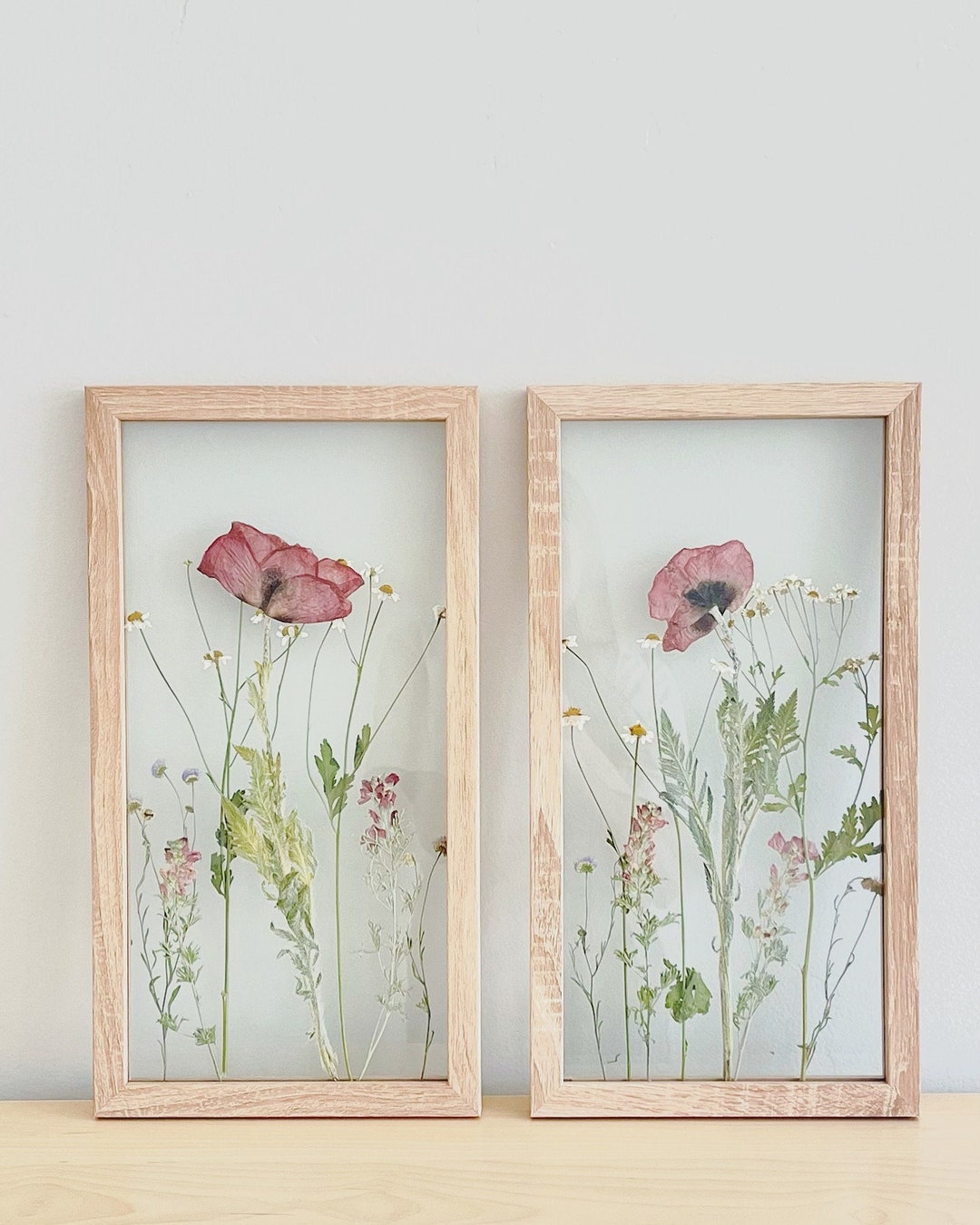 Beautiful Wood & Glass Framed Pressed Flower Wall Art Decor Artist Designed  9x9