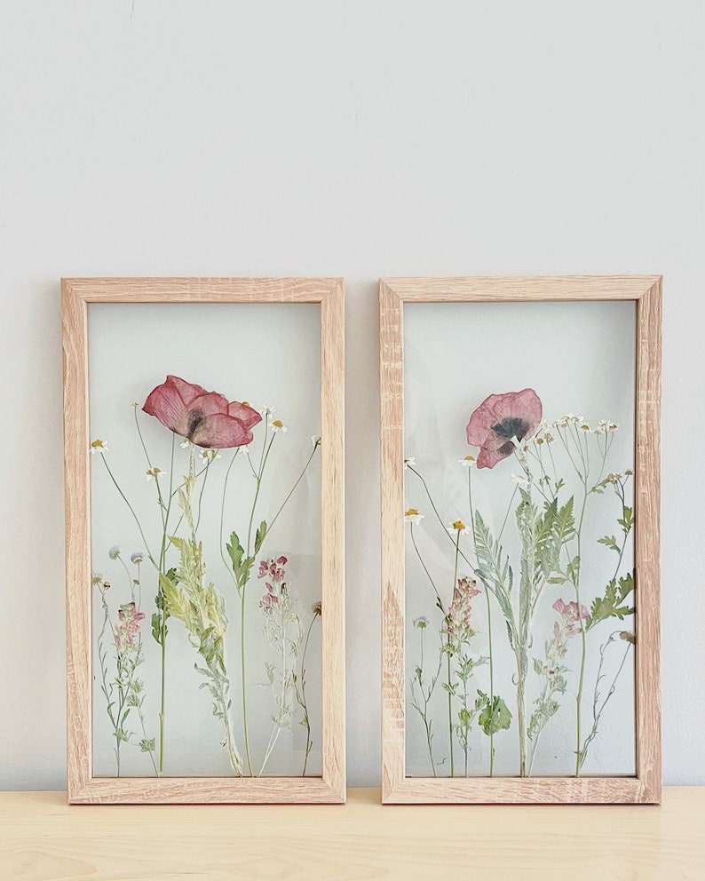 CUSTOM Pressed Flowers in Floating Glass Frame Wood Frame see