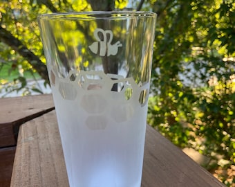 Honey Bee Pint Glass // Etched Glass // Unique Barware