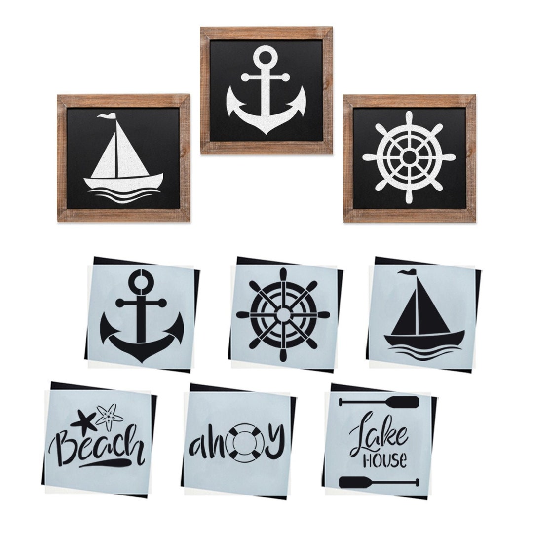 Nautical Mini Sign Stencils 6 Pack Reusable Nautical Etsy