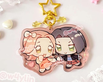 handmade nana and hachi keychain with gold-frosted star beads