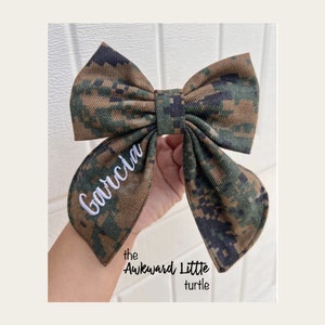 Large Personalized Fable Bow, Military Bow, Hair Accessories, Marine Bow, Army, Baby Bow, OCP Bow, Handmade, Deployment Homecoming