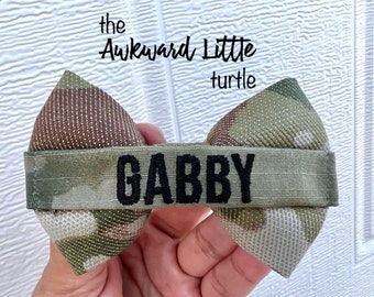 Mini Army Name Tape Bow, Military Bow, Personalized, Air Force Bow, Hair Accessories, Army, Baby Bow, Handmade, Army Bow, 4th of July