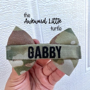 Mini Army Name Tape Bow, Military Bow, Personalized, Air Force Bow, Hair Accessories, Army, Baby Bow, Handmade, Army Bow, 4th of July