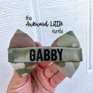 Mini Army Name Tape Bow, Military Bow, Personalized, Air Force Bow, Hair Accessories, Army, Baby Bow, Handmade, Army Bow, 4th of July