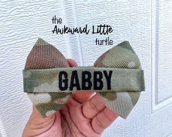 Mini Army Name Tape Bow, Military Bow, Personalized, Air Force Bow, Hair Accessories, Army, Baby Bow, Handmade, Army Bow, 4th of July