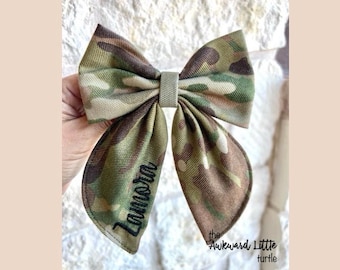 Large Personalized Fable Bow, Military Bow, Hair Accessories, Marine Bow, Army, Baby Bow, OCP Bow, Handmade, Deployment Homecoming, Veteran