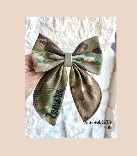 Large Personalized Fable Bow, Military Bow, Hair Accessories, Marine Bow, Army, Baby Bow, OCP Bow, Handmade, Deployment Homecoming, Veteran
