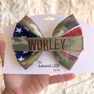 RWB Name Tape Bow, Military Bow, Personalized, Air Force Bow, Hair Accessories, Army, Baby Bow, Hand Tied, Handmade, Army Bow, 4th of July