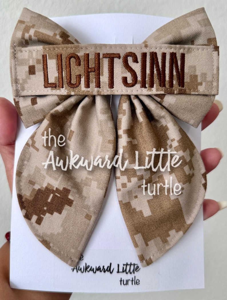 Name Tape Fable Bow, Military Bow, Hair Accessories, Marine Bow, Army, Baby Bow, OCP Bow, Handmade, Deployment Homecoming, Embroidery Bow Marine Desert Camo