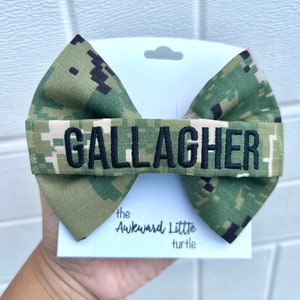 Army Name Tape Bow, Military Bow, Personalized, Air Force Bow, Hair Accessories, OCP, Baby Bow, Handmade, Army Bow, Memorial Day, Marine NAVY NWU Type III