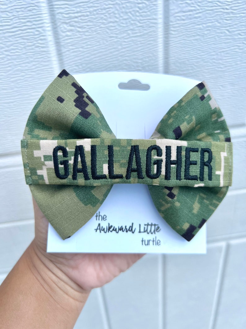 Army Name Tape Bow, Military Bow, Personalized, Air Force Bow, Hair Accessories, OCP, Baby Bow, Handmade, Army Bow, Memorial Day, Marine NAVY NWU Type III