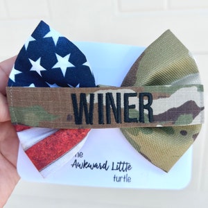 Patriotic RWB Name Tape Bow, Military Bow, Personalized, Air Force Bow, Hair Accessories, Army, Baby Bow, Handmade, Army Bow, 4th of July