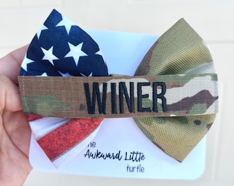 Patriotic RWB Name Tape Bow, Military Bow, Personalized, Air Force Bow, Hair Accessories, Army, Baby Bow, Handmade, Army Bow, 4th of July