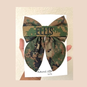 Name Tape Fable Bow, Military Bow, Hair Accessories, Marine Bow, Army, Baby Bow, OCP Bow, Handmade, Deployment Homecoming, Embroidery Bow Marine MARPAT