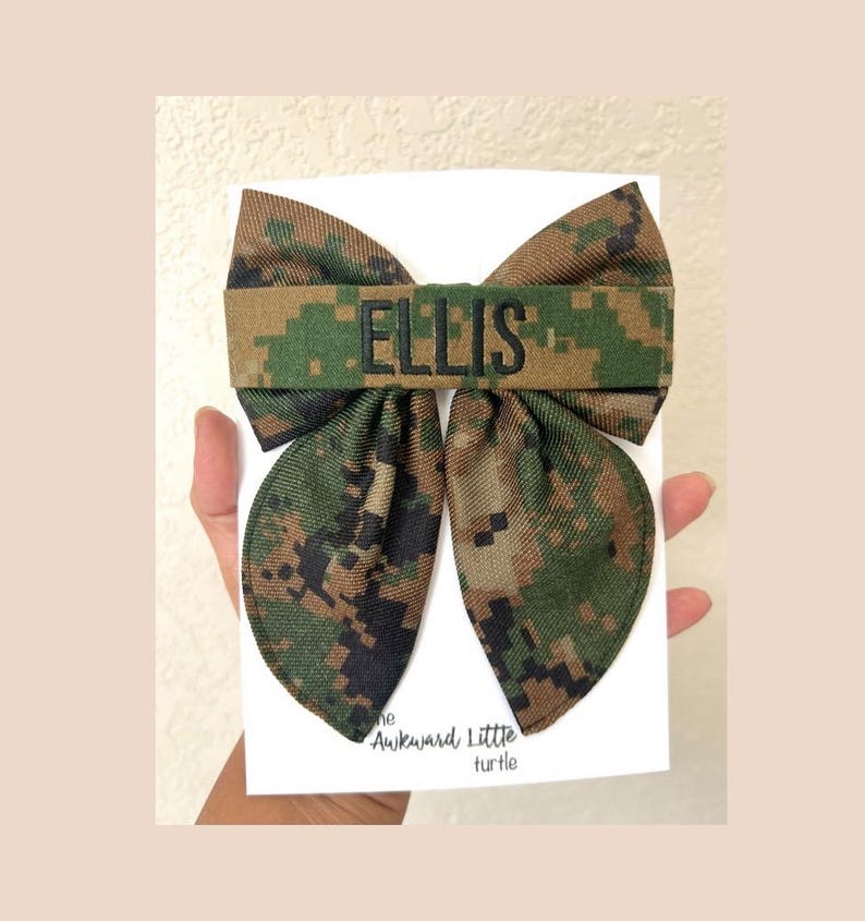 Name Tape Fable Bow, Military Bow, Hair Accessories, Marine Bow, Army, Baby Bow, OCP Bow, Handmade, Deployment Homecoming, Embroidery Bow Marine MARPAT