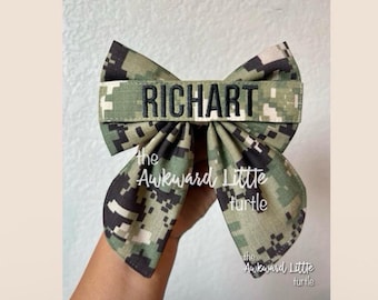 Name Tape Fable Bow, Military Bow, Hair Accessories, Marine Bow, Army, Baby Bow, OCP Bow, Handmade, Deployment Homecoming, Embroidery Bow