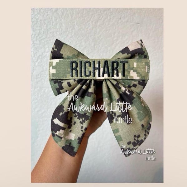 Name Tape Fable Bow, Military Bow, Hair Accessories, Marine Bow, Army, Baby Bow, OCP Bow, Handmade, Deployment Homecoming, Embroidery Bow