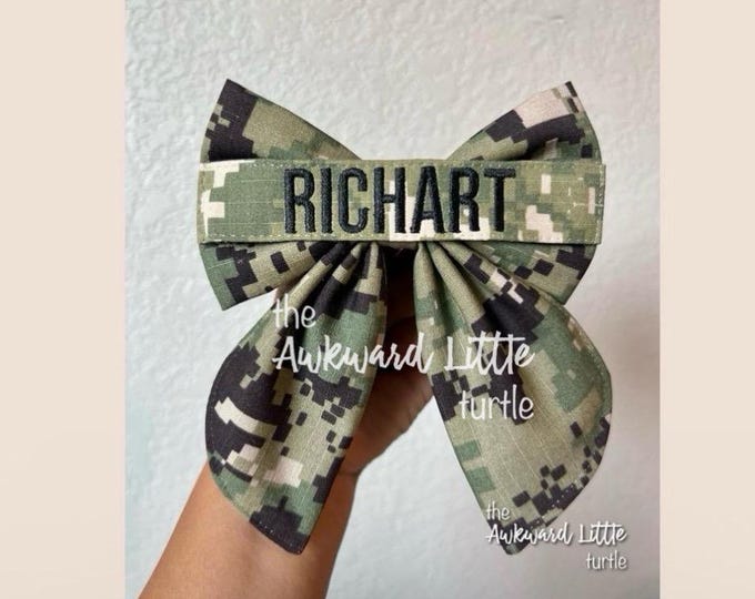Name Tape Fable Bow, Military Bow, Hair Accessories, Marine Bow, Army, Baby Bow, OCP Bow, Handmade, Deployment Homecoming, Embroidery Bow
