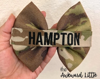 Army Name Tape Bow, Military Bow, Personalized, Air Force Bow, Hair Accessories, OCP, Baby Bow, Handmade, Army Bow, Memorial Day, Marine