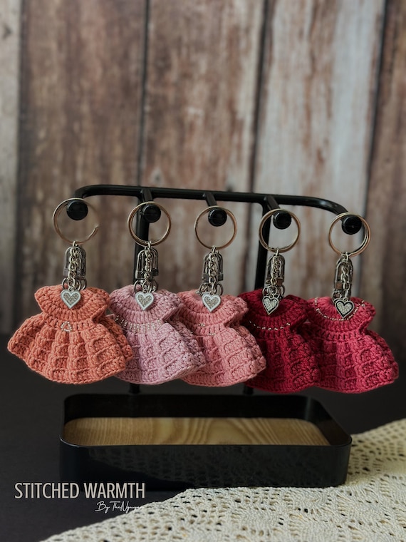 Girl Crochet Keychain Women Handmade Crochet Bag Charm for Purse
