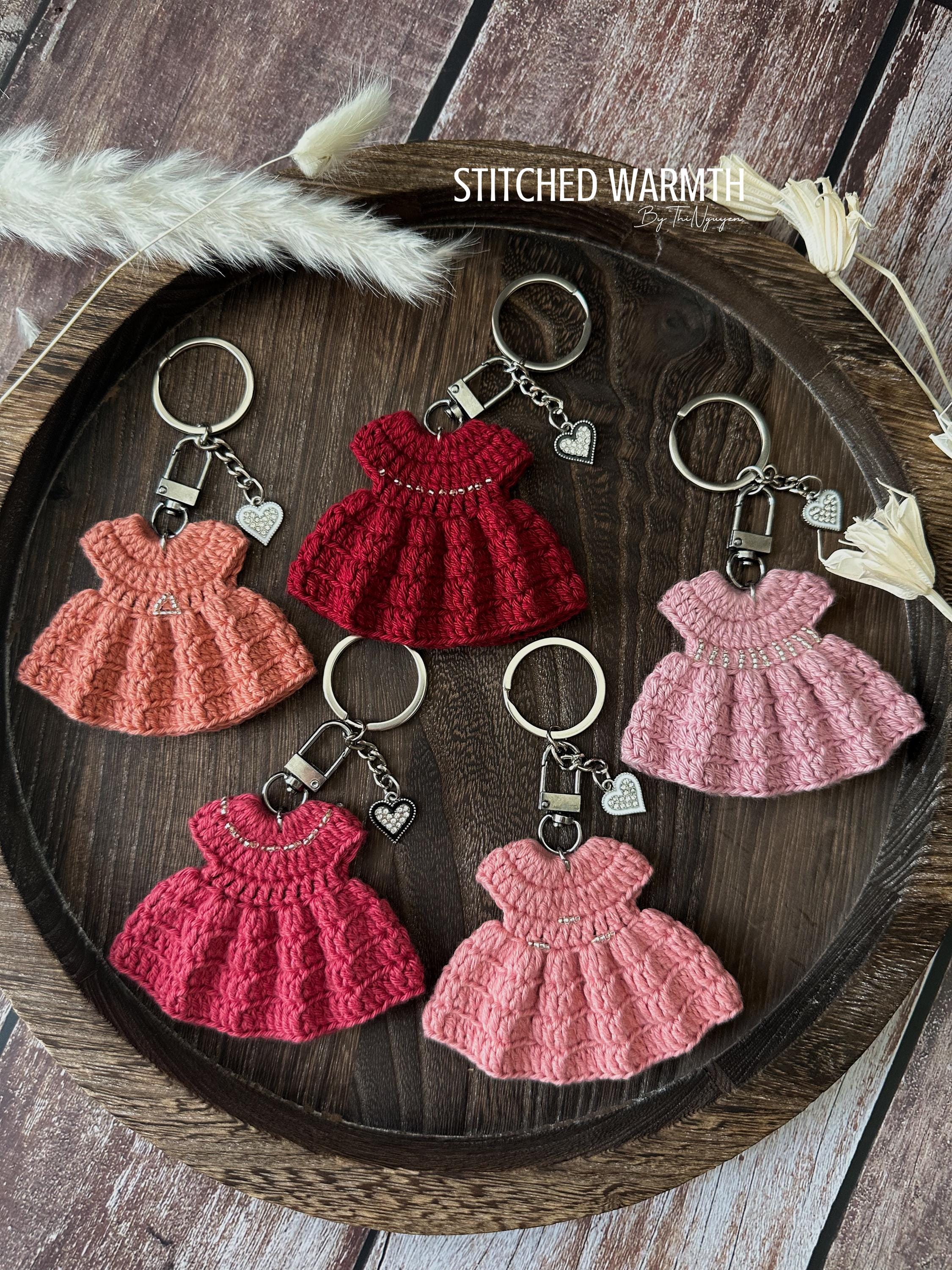 Girl Crochet Keychain Women Handmade Crochet Bag Charm for Purse
